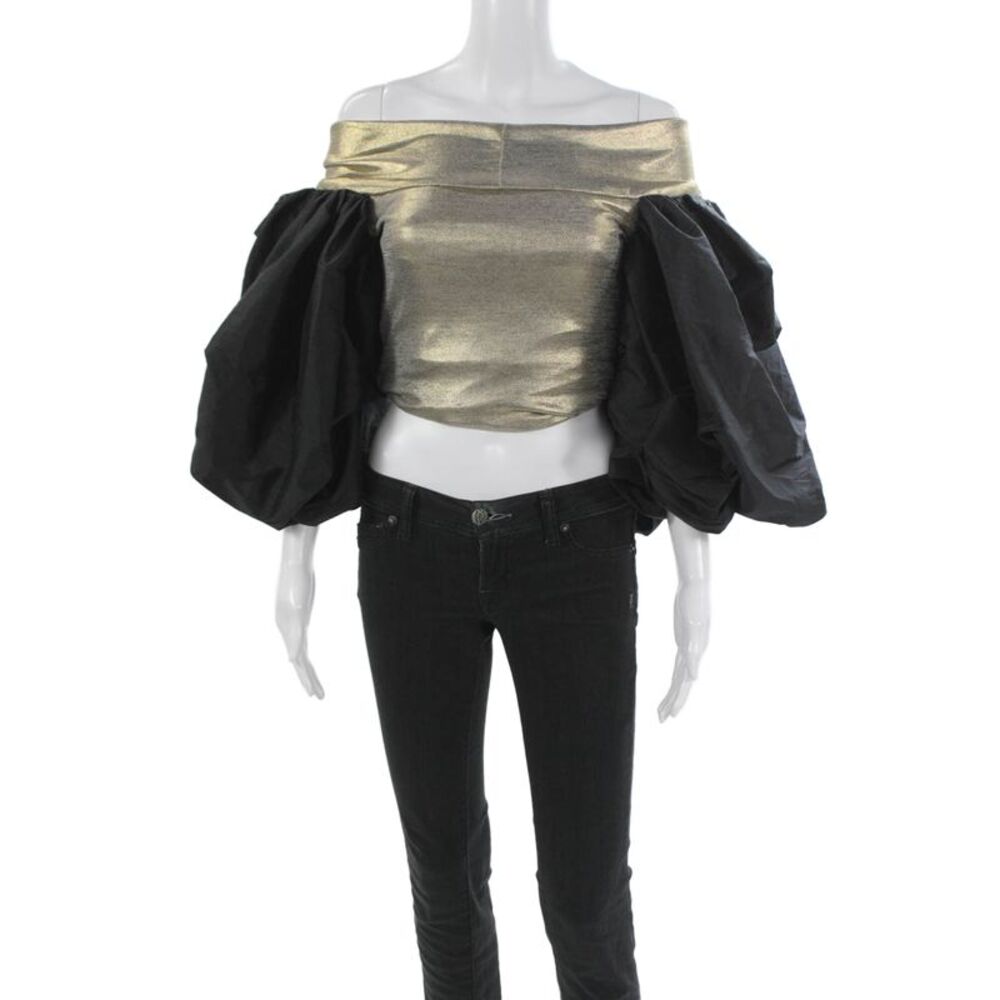By Efrain Mogollon Womens Cropped Off Shoulder Gold Lame Elastane Blouse Size 2